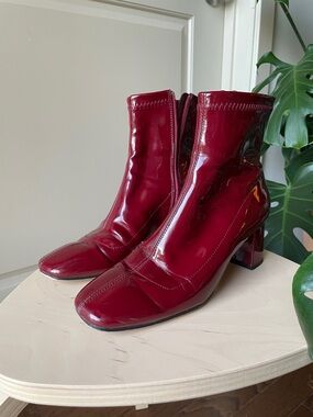 Zara Burgundy Patent Mid-Heel Ankle Boots